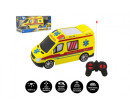 Auto RC ambulance plast 20cm na dálkové ovládání 27MHz na baterie se světlem v krabici 28x13x11cm