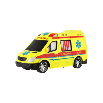 Auto RC ambulance plast 20cm na dálkové ovládání 27MHz na baterie se světlem v krabici 28x13x11cm