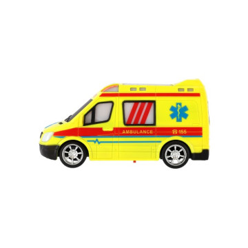 Auto RC ambulance plast 20cm na dálkové ovládání 27MHz na baterie se světlem v krabici 28x13x11cm