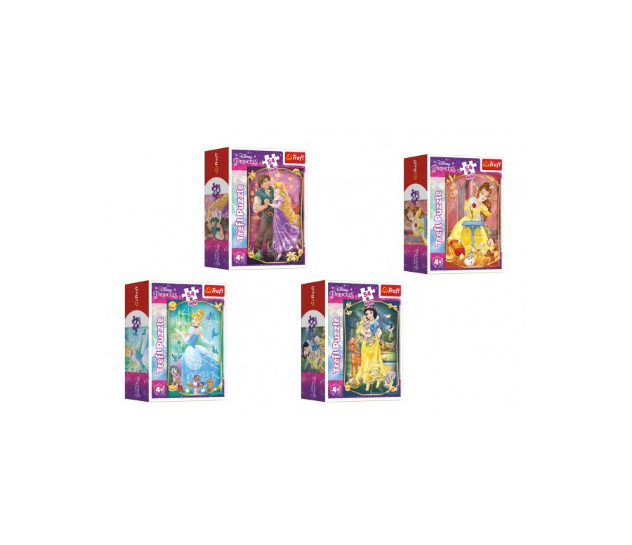 Minipuzzle Krásné princezny/Disney Princess 54dílků 4 druhy v krabičce 6x9x4cm 40ks v boxu