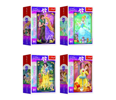 Minipuzzle Krásné princezny/Disney Princess 54dílků 4 druhy v krabičce 6x9x4cm 40ks v boxu