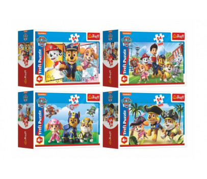 Minipuzzle 54 dílků Paw Patrol/Tlapková Patrola 4 druhy v krabičce 9x6x3cm 40ks v boxu