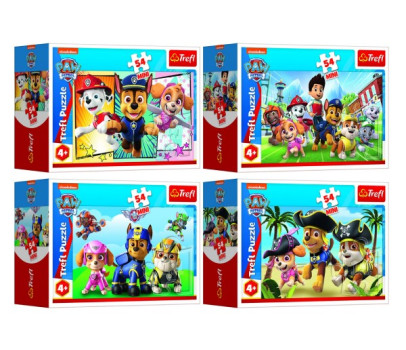 Minipuzzle 54 dílků Paw Patrol/Tlapková Patrola 4 druhy v krabičce 9x6x3cm 40ks v boxu