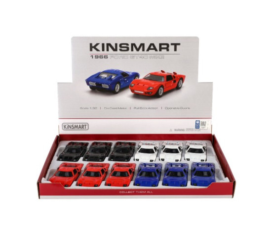 Auto Kinsmart 1966 Ford GT40 MKII kov/plast 13cm 4 barvy na zpětné natažení 12ks v boxu