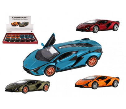 Auto Kinsmart Lamborghini Sián FKP 37 kov/plast 13cm 4 barvy na zpětné natažení 12ks v boxu