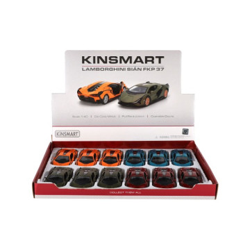 Auto Kinsmart Lamborghini Sián FKP 37 kov/plast 13cm 4 barvy na zpětné natažení 12ks v boxu