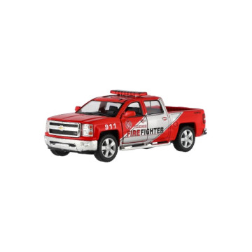 Auto Kinsmart Chevrolet 2014 Silverado Policie/Hasič kov/plast 13cm na zpětné nat. 2 barvy 12ks box