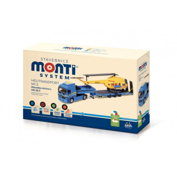 Stavebnice Monti System MS 58.3 Helitransport MI-2 Mercedes Actros L 1:48 v krabici 31,5x21x8cm