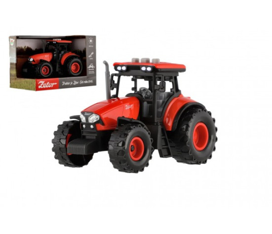 Traktor Zetor plast 9x14cm na setrvačník na bat. se světlem se zvukem v krabici 18x12x10,5cm