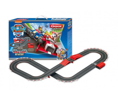 Autodráha Carrera GO!!! 63514 Tlapková Patrola/Paw Patrol 4,3m + 2 formule v krabici 54x36x7cm