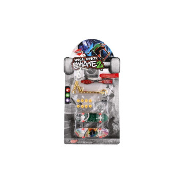 Sada skateboard šroubovací, koloběžka prstová, waveboard plast s doplňky mix druhů na kartě 16x30cm