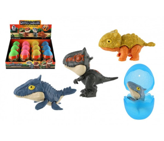 Dinosaurus kousací ve vajíčku plast 10cm 4 barvy 12ks v boxu