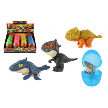 Dinosaurus kousací ve vajíčku plast 10cm 4 barvy 12ks v boxu