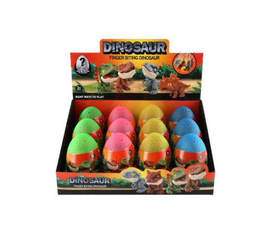 Dinosaurus kousací ve vajíčku plast 10cm 4 barvy 12ks v boxu