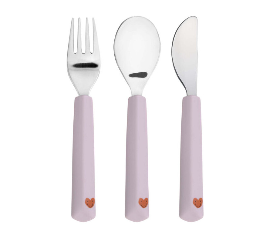 Cutlery with Silicone Handle 3pcs Happy Rascals Heart lavender