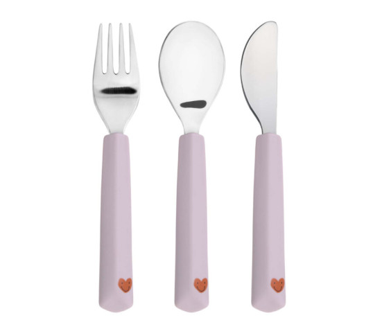 Cutlery with Silicone Handle 3pcs Happy Rascals Heart lavender