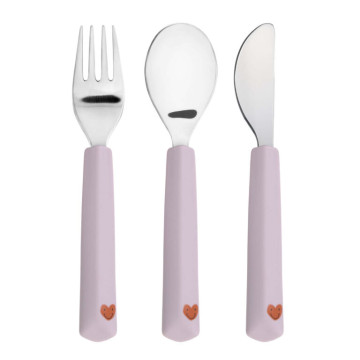 Cutlery with Silicone Handle 3pcs Happy Rascals Heart lavender