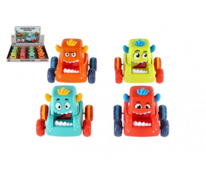 Auto monster plast 9x8cm mačkací jezdící 4 barvy 12ks v boxu