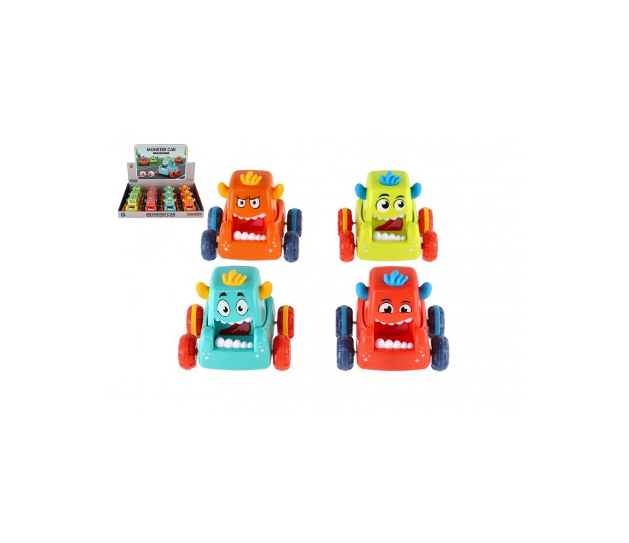 Auto monster plast 9x8cm mačkací jezdící 4 barvy 12ks v boxu