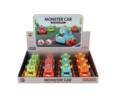 Auto monster plast 9x8cm mačkací jezdící 4 barvy 12ks v boxu