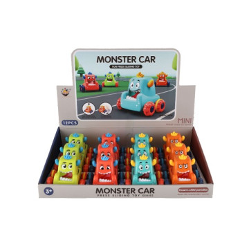 Auto monster plast 9x8cm mačkací jezdící 4 barvy 12ks v boxu