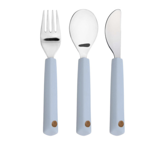 Cutlery with Silicone Handle 3pcs Happy Rascals Smile sky blue