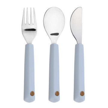 Cutlery with Silicone Handle 3pcs Happy Rascals Smile sky blue