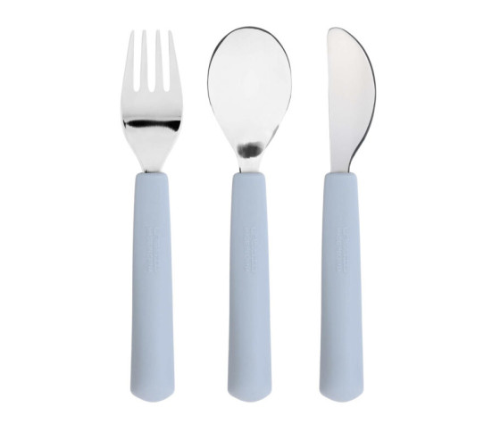 Cutlery with Silicone Handle 3pcs Happy Rascals Smile sky blue