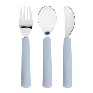 Cutlery with Silicone Handle 3pcs Happy Rascals Smile sky blue