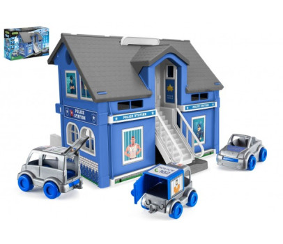 Play House - Policejní stanice plast + 3ks auta + 1ks helikoptéra v krabici 59x39x15cm