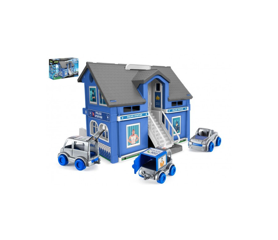 Play House - Policejní stanice plast + 3ks auta + 1ks helikoptéra v krabici 59x39x15cm