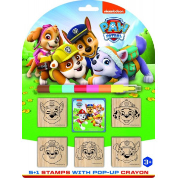 Razítka 5+1 s poduškou dřevěná 5x5cm s voskovkou Tlapková patrola/Paw Patrol na kartě