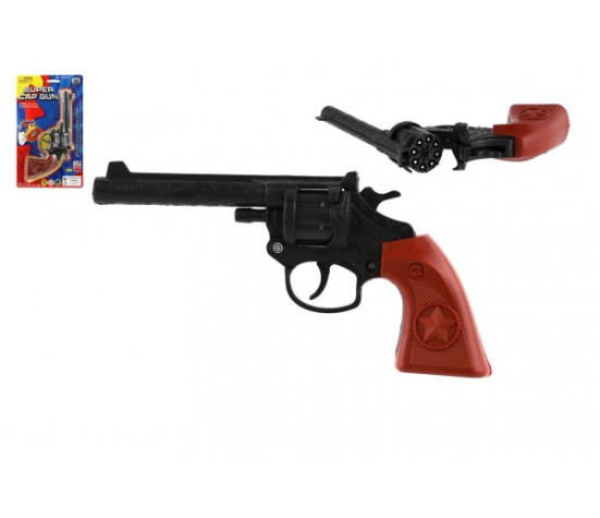 Revolver/pistole na kapsle 8 ran plast 20cm na kartě 15x25x3cm