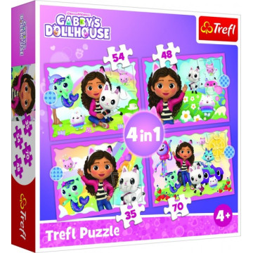 Puzzle 4v1 Gabbyina dobrodružství/Gabby´s Dollhouse 28,5x20,5cm v krabici 28x28x6cm