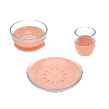 Dish Set Glass/Silicone apricot