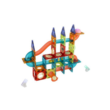 Kuličková dráha magnetická plast 110ks 16 kuliček + doplňky na baterie v krabici 36x28x9cm