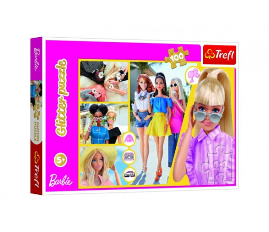 Puzzle Glitter Třpytivá Barbie 48x34cm 100 dílků v krabici 33x23x4cm