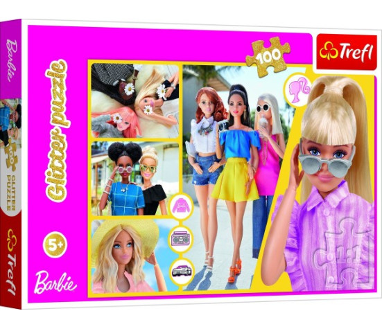 Puzzle Glitter Třpytivá Barbie 48x34cm 100 dílků v krabici 33x23x4cm