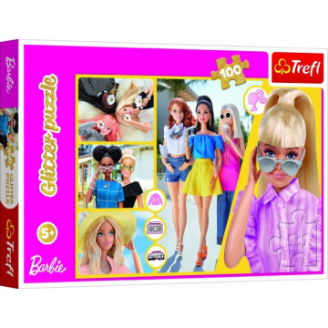 Puzzle Glitter Třpytivá Barbie 48x34cm 100 dílků v krabici 33x23x4cm