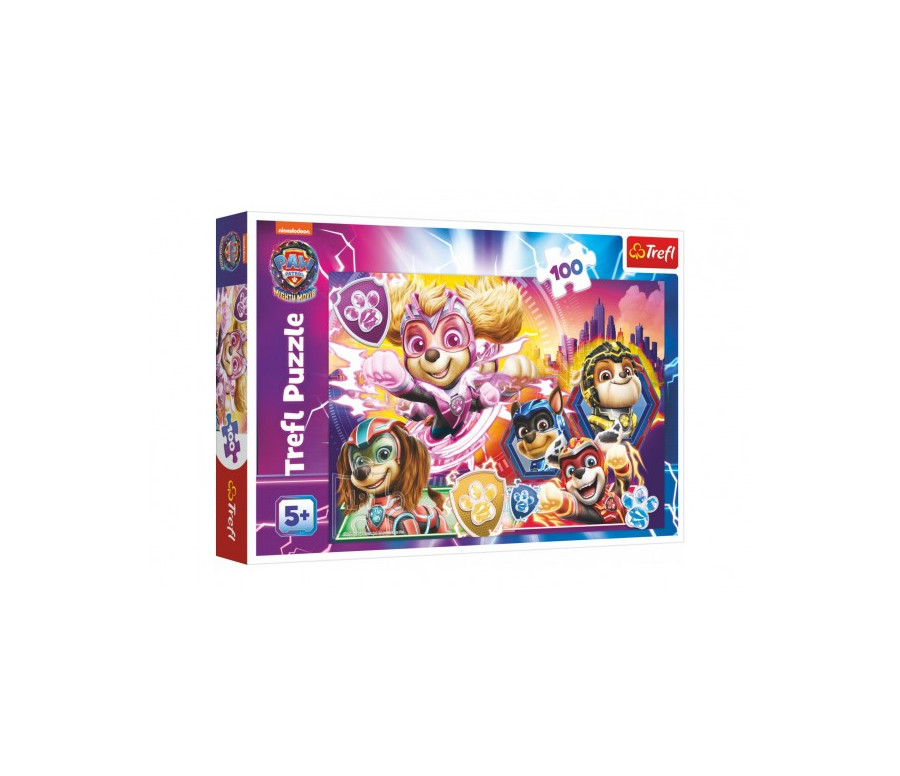 Puzzle Seznamte se s mocnými štěňaty Paw Patrol/Tlapková patrola 100 dílků 41x27,5cm v krab. 29x19cm