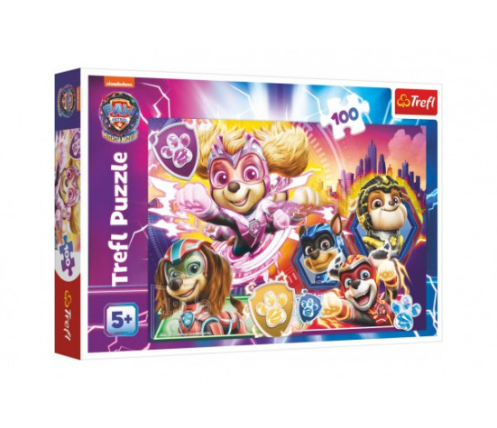 Puzzle Seznamte se s mocnými štěňaty Paw Patrol/Tlapková patrola 100 dílků 41x27,5cm v krab. 29x19cm