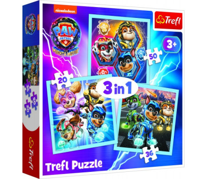 Puzzle 3v1 Mocná štěňata Tlapková patrola/Paw Patrol 20x19,5cm v krabici 28x28x6cm