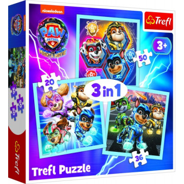 Puzzle 3v1 Mocná štěňata Tlapková patrola/Paw Patrol 20x19,5cm v krabici 28x28x6cm