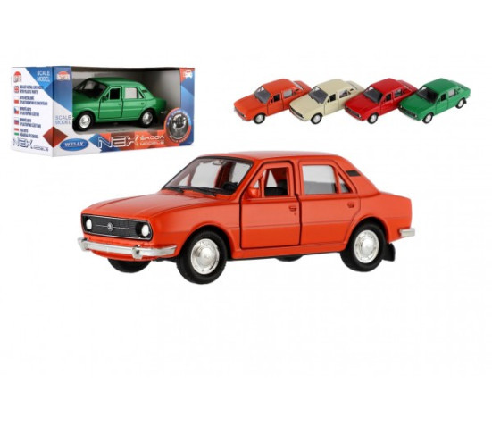 Auto Welly Škoda 105L kov/plast 11cm 1:34-39 na volný chod 4 barvy v krabičce 15x7x7cm