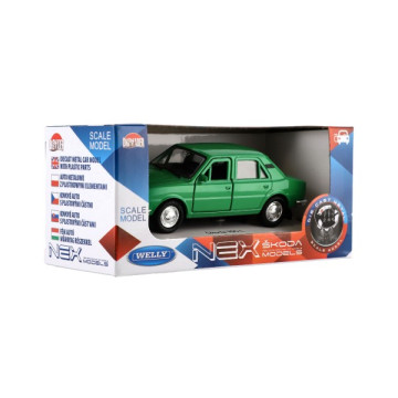 Auto Welly Škoda 105L kov/plast 11cm 1:34-39 na volný chod 4 barvy v krabičce 15x7x7cm