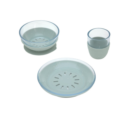 Dish Set Glass/Silicone blue