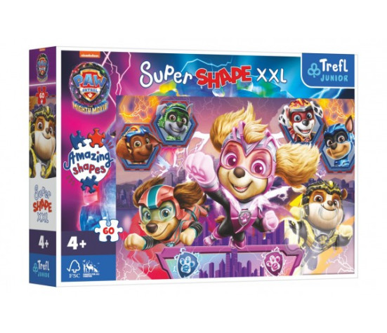 Puzzle Šťastní psi 60 XXL Super Shape Tlapková patrola/Paw Patrol 60x40cm v krabici 33x23x6cm