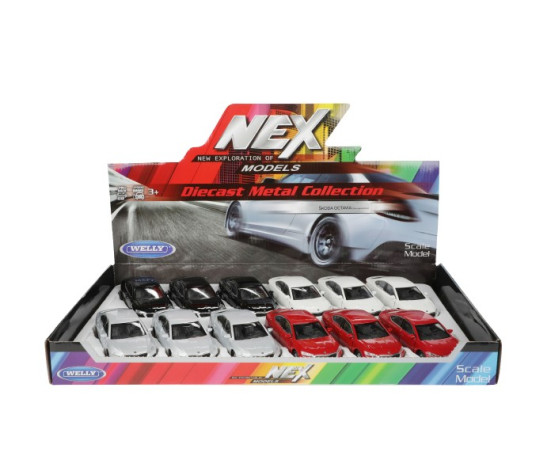 Auto Welly Škoda Octavia (new generation) kov/plast 12cm 4 barvy na zpětné natažení 12ks v boxu