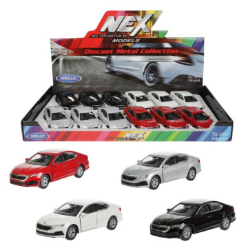 Auto Welly Škoda Octavia (new generation) kov/plast 12cm 4 barvy na zpětné natažení 12ks v boxu