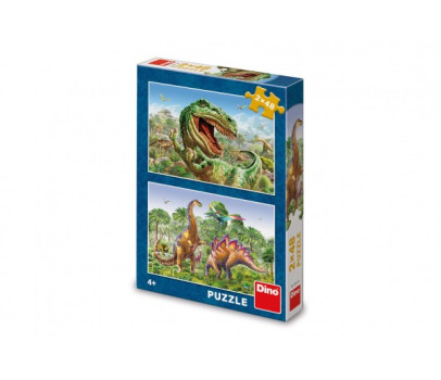 Puzzle 2v1 Souboj dinosaurů 2x48 dílků 26x18cm v krabici 19x27,5x4cm